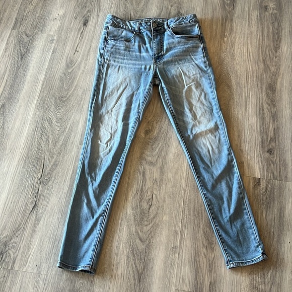 🏁 American Eagle blue denim high rise jegging size 8 - Picture 3 of 12